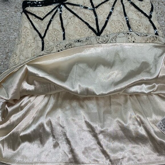 Free People Lace Coquette Mini Dress Size 12 US Ivory Black Sequin  Ruffle Retro - Picture 12 of 16